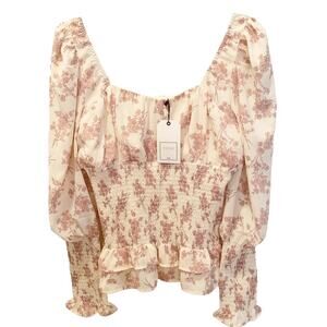 Cistar NY Blush Floral Print Smocked Waist Long Sleeve Top NWT Medium